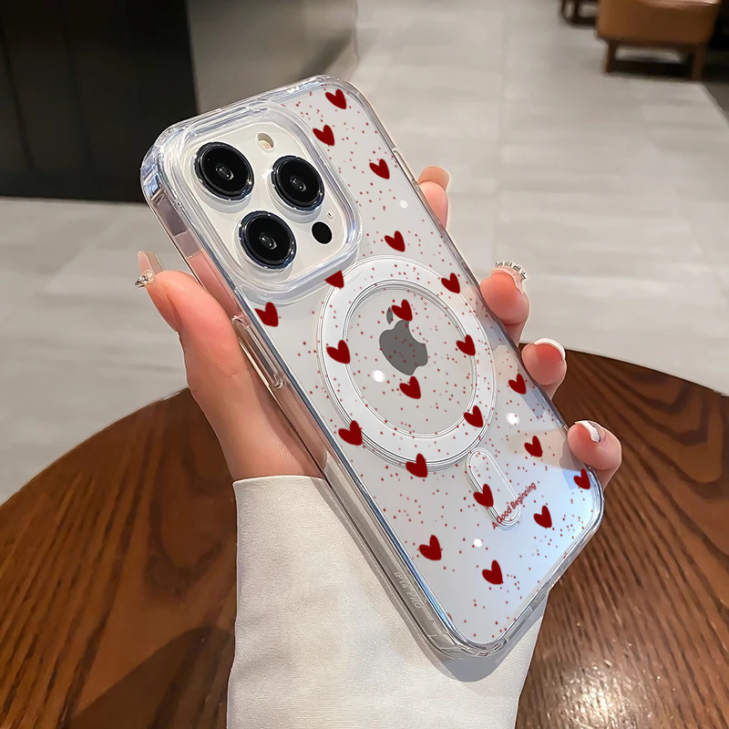 Phone Cases Transparent - INS Red Love Heart Sexy Transparent