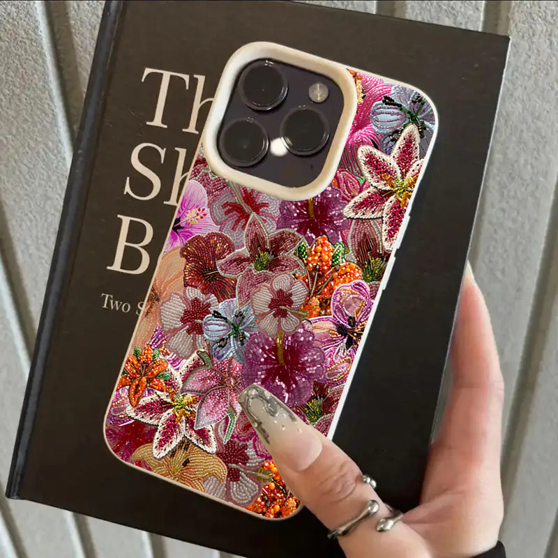 Phone Cases Luxury - Luxurious Beaded Flower Lychee Texture Phone