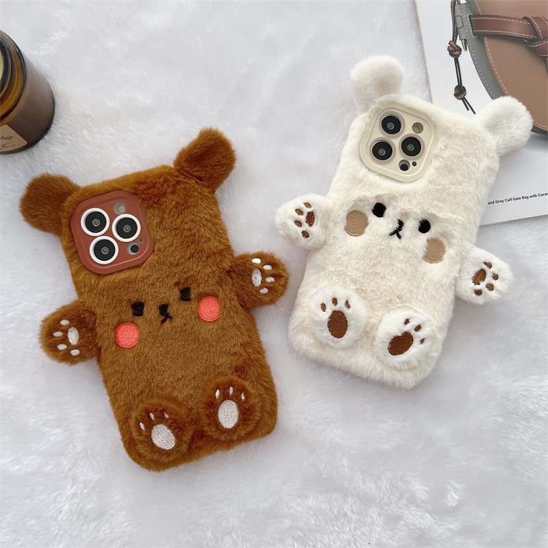 Phone Cases For Iphone 11 - Korean 3D Cartoon Bear Fluffy Plush