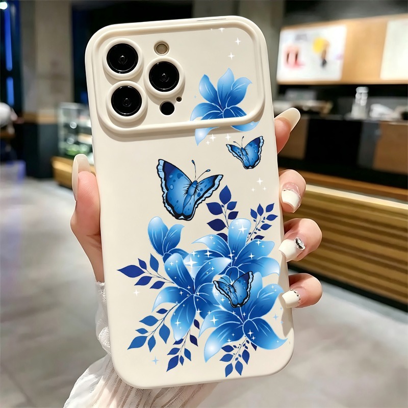 Phone Cases Blue - Blue Butterfly Floral Print Phone Case