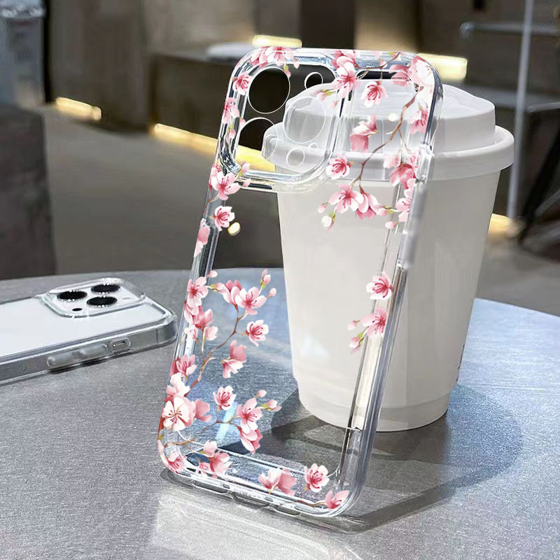 Phone Cases Best - Pink Flower Design Transparent Phone Case