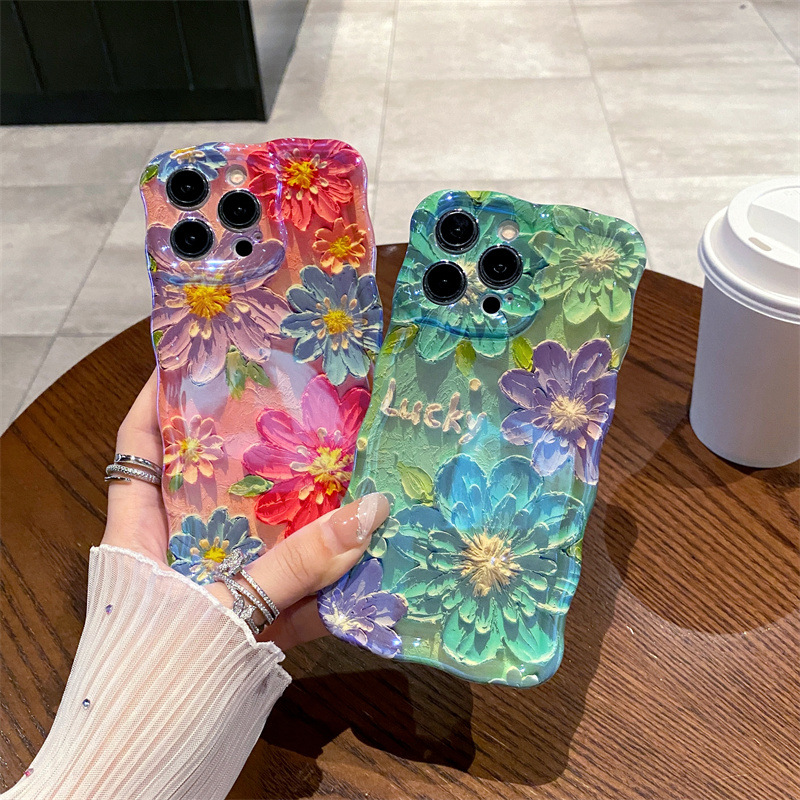 Phone Cases Blue - Retro Blue Light Oil Painting Flowers