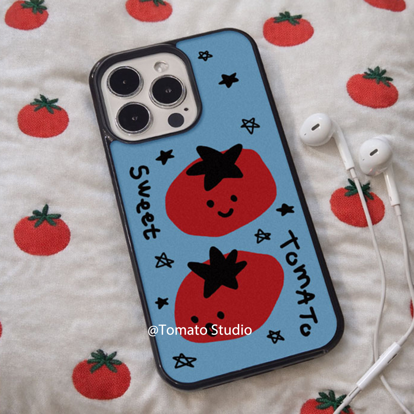 Phone Cases Blue - Korean Ins Lovely Graffiti Tomatoes Phone