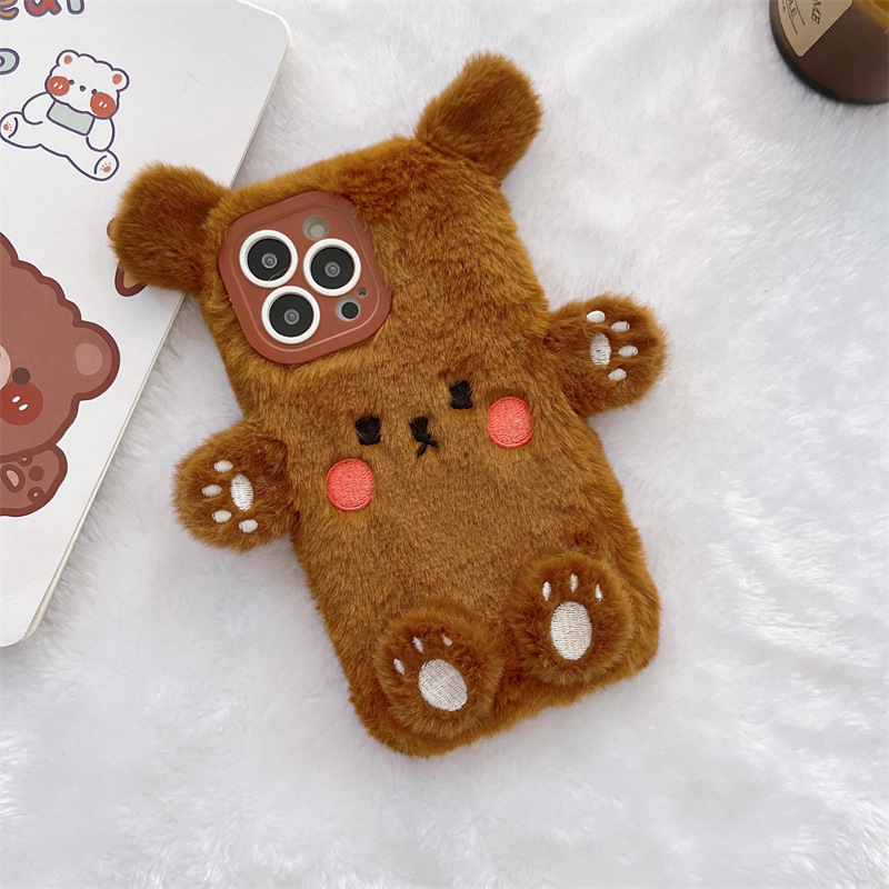 Korean 3D Cartoon Bear Fluffy  - Phone Cases For Iphone 11 评论和价格