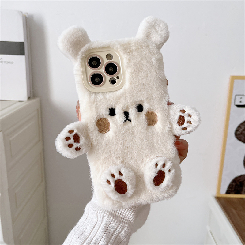 Korean 3D Cartoon Bear Fluffy  - Phone Cases For Iphone 11 评论和价格