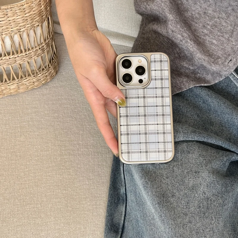 Korean Ins Epoxy Blue Plaid Pa - Phone Cases Blue 评论和价格