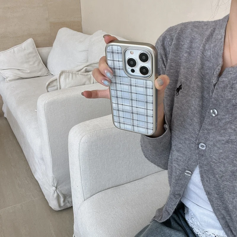 Korean Ins Epoxy Blue Plaid Pa - Phone Cases Blue 评论和价格