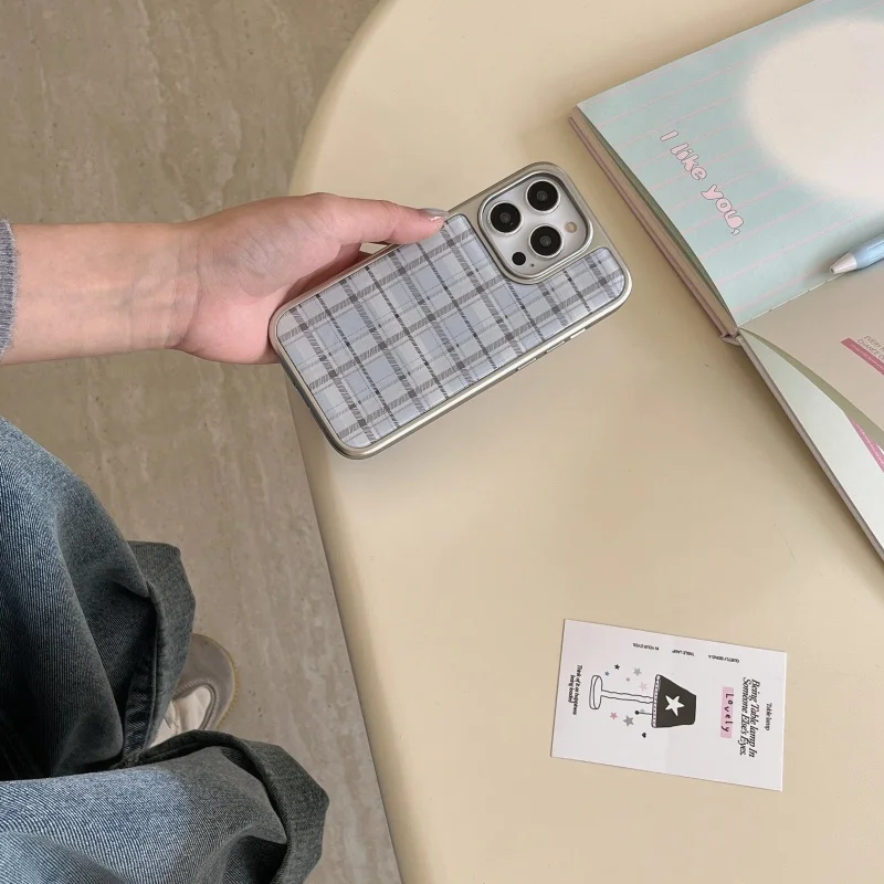 Korean Ins Epoxy Blue Plaid Pa - Phone Cases Blue 评论和价格
