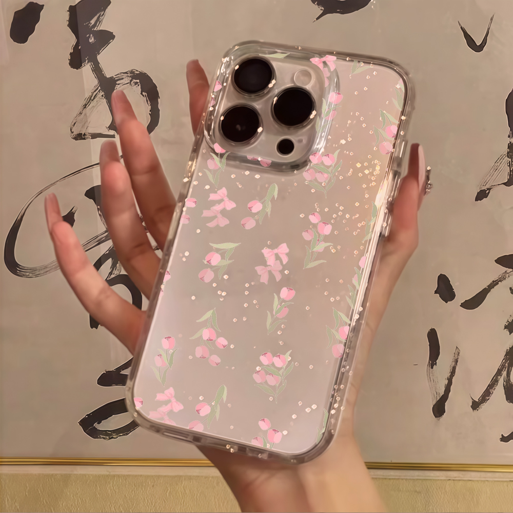 Luxury Blue Flower Clear Glitt - Phone Cases Blue 评论和价格