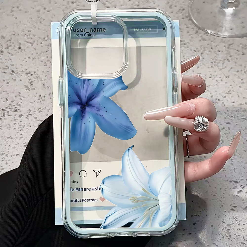 Blue Lily Flower Clear Phone C - Phone Cases Blue 评论和价格